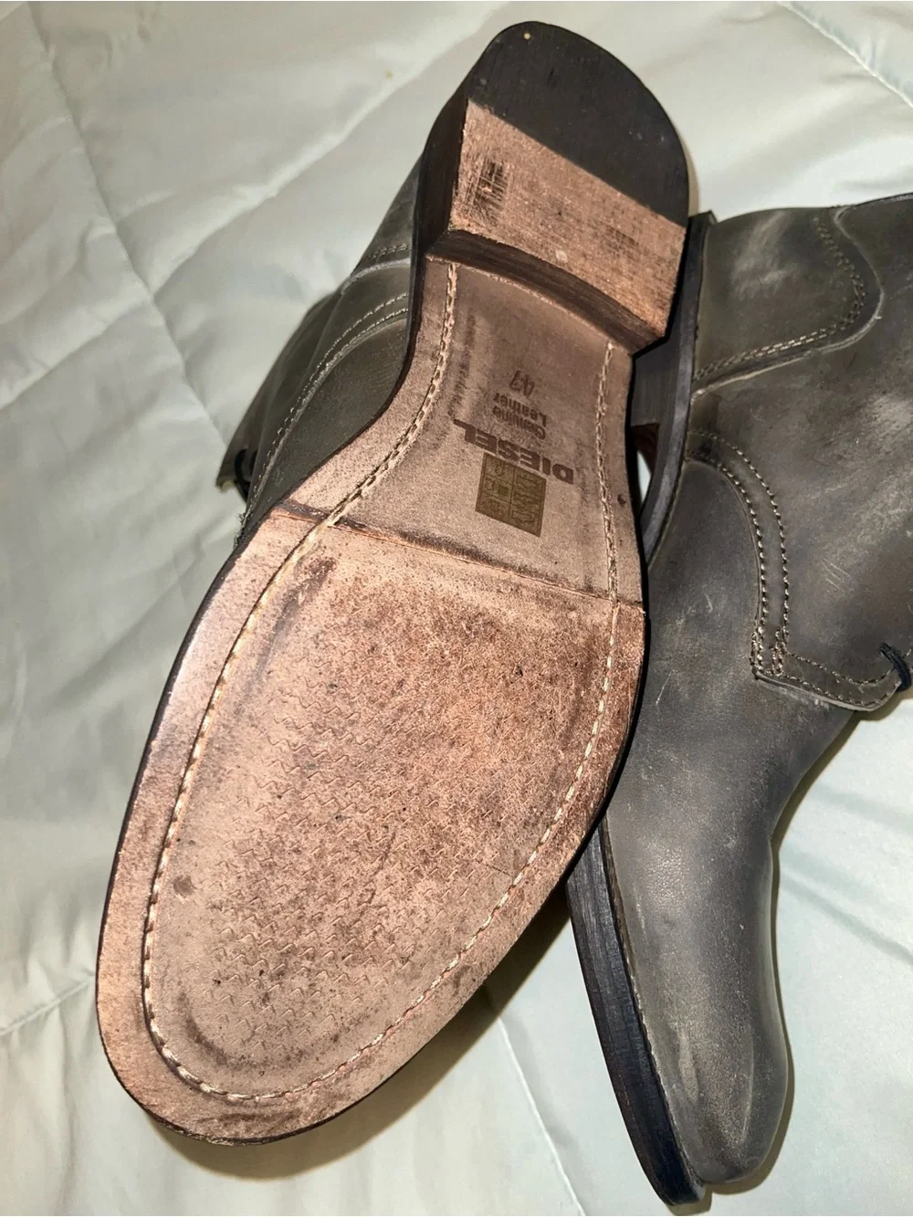 Diesel Men's Charcoal Distressed Gray Leather Chukka Boots Vintage